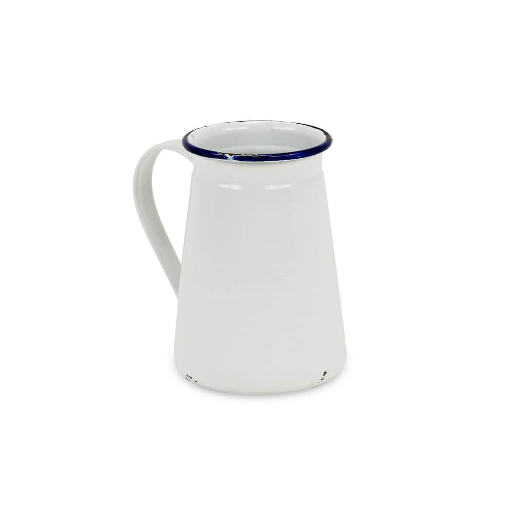 White Metal Lacquered Jug with Blue Rim Decor