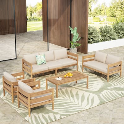 Christopher Knight Home- Avery Curved Acacia Wood Outdoor 5 Piece Chat Set