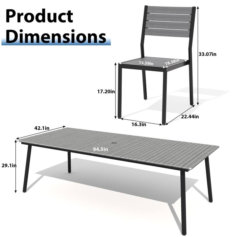 11-piece Outdoor Patio Aluminum Rectangle Dining Set with Umbrella Hole