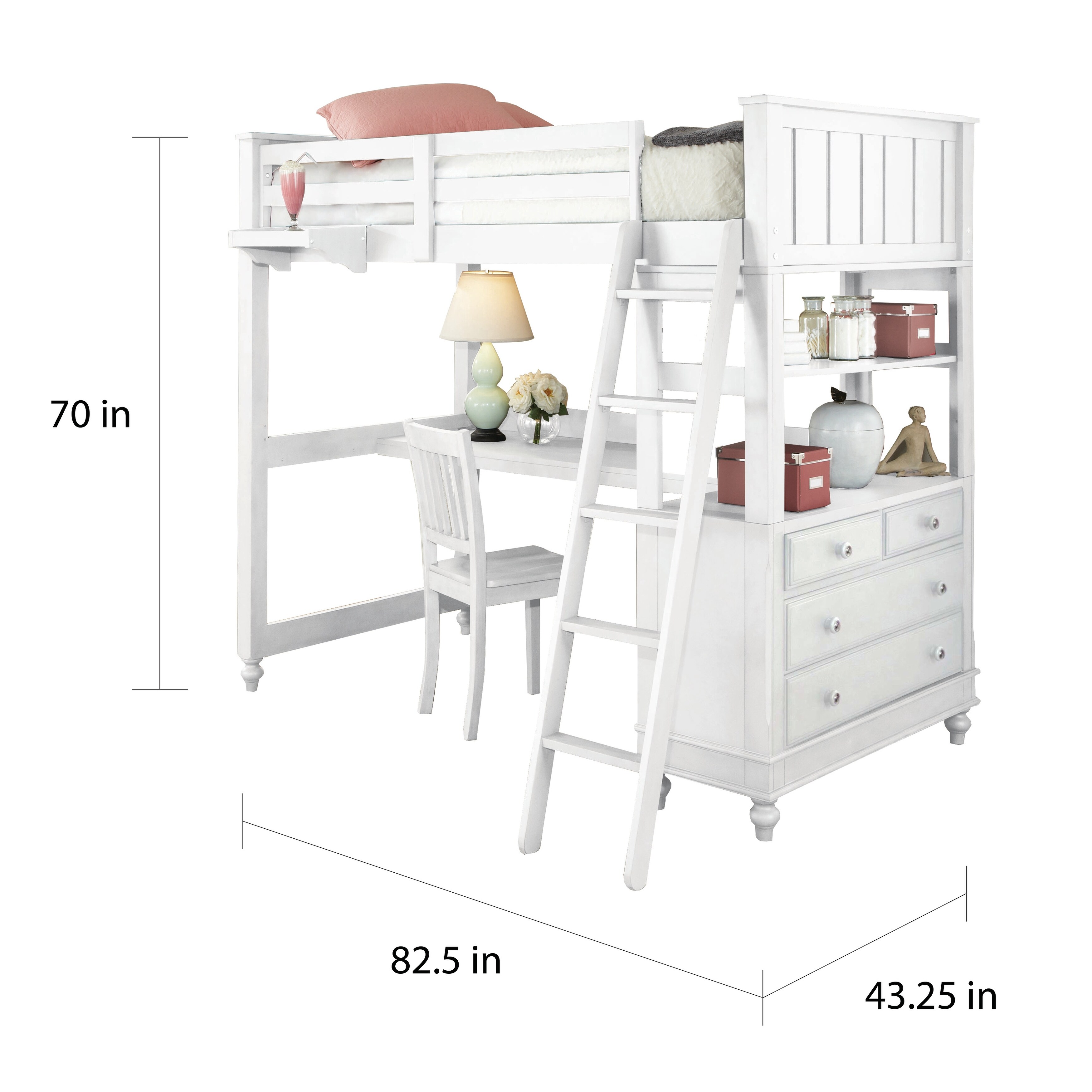 white cabin bed with desk
