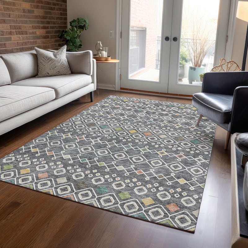 Machine Washable Indoor/ Outdoor Global Contempory Chantille Rug
