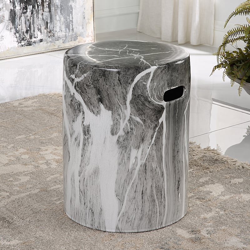 Marvel Ceramic Outdoor Garden Stool - 17" - Black and White