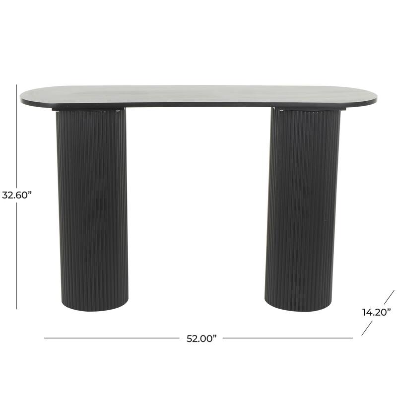 Wooden Geometric Oval Console Table with Ribbed Pillar Legs - Black - Roche River Decor