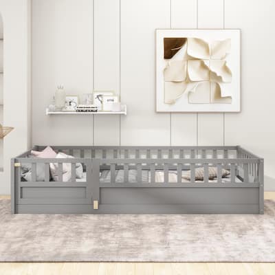 Twin Size Floor bed, integral construction with super high security barrier, door