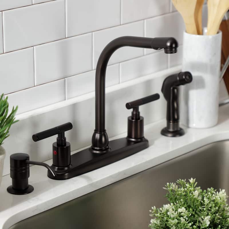 Kingston Brass Kaiser Two-Handle 4-Hole Deck Mount 8" Centerset Kitchen Faucet with Side Sprayer