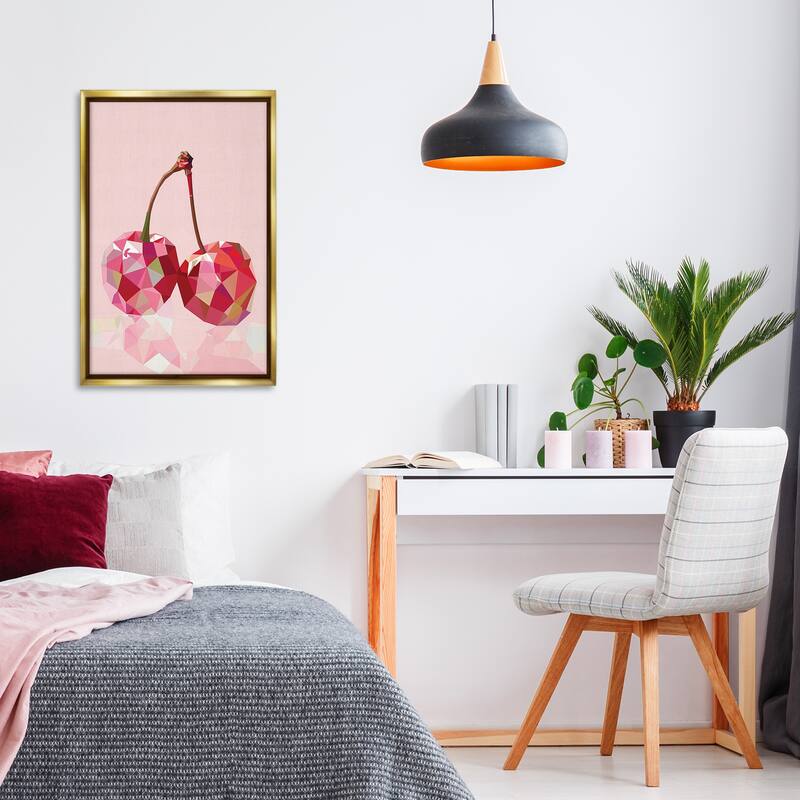 Stupell Pink Geometric Cherries Framed Floater Canvas Wall Art Design By LSR Design Studio