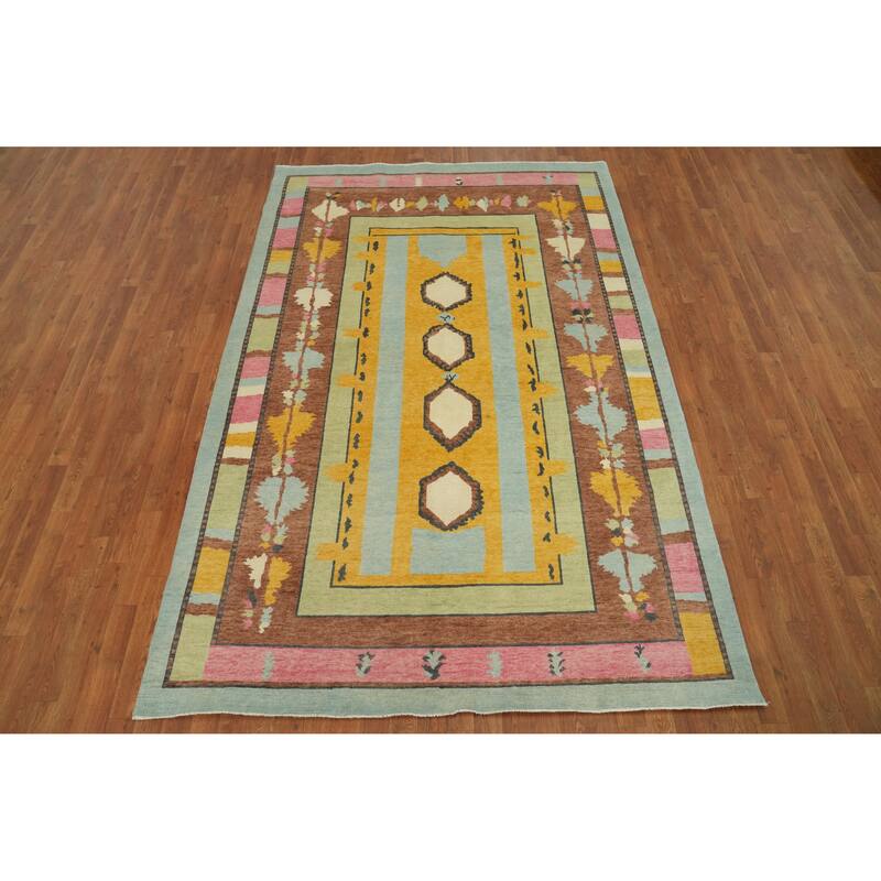 Geometric Wool Gabbeh Vegetable Dye Turkish Area Rug Handmade Wool Carpet - 9' 3'' X 6' 1''