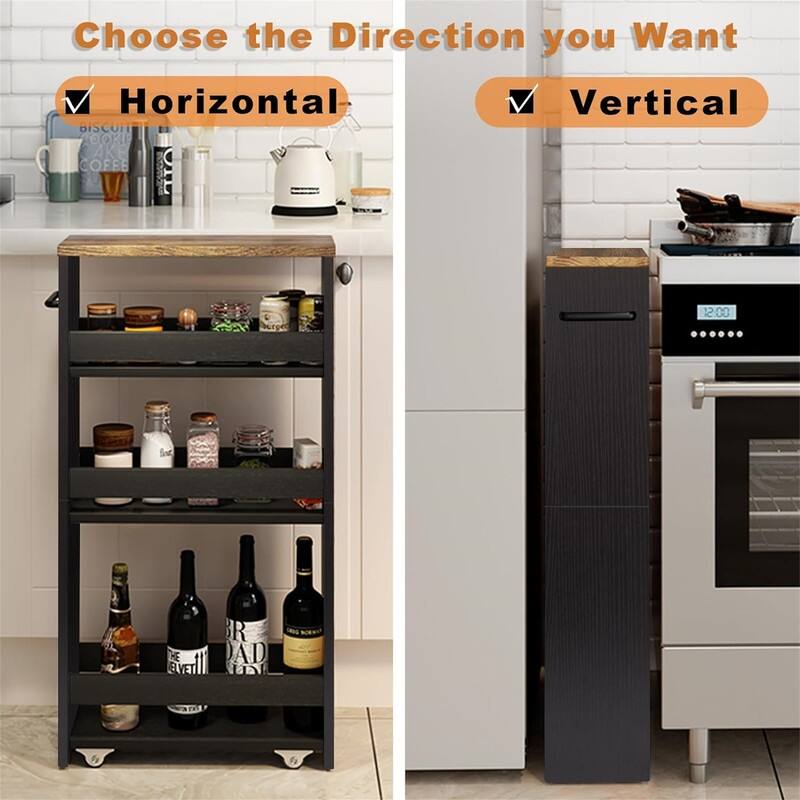 4 Tier Slim Storage Cart with Handle - 5.5"D x 15.5"W x 31.7"H