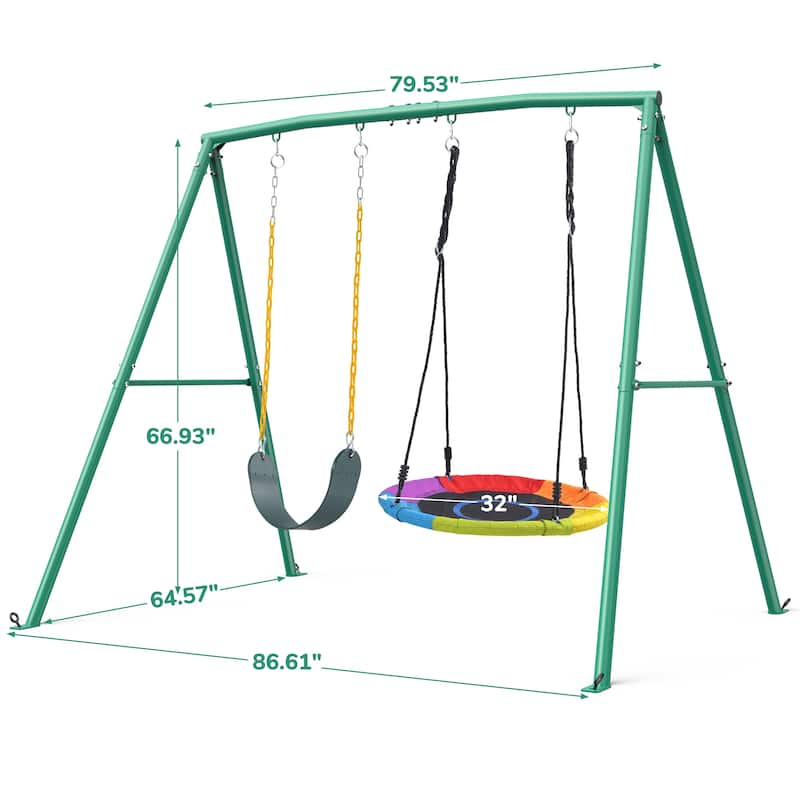440lbs Heavy Duty Metal Swing Sets for Backyard Playground Outdoor Playset with 2 Seat