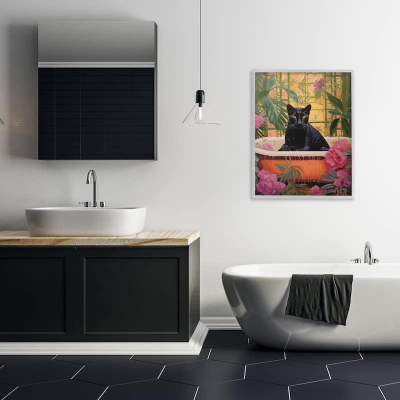 Stupell Lush Tropics Panther Bath Framed Giclee Art Design By Heidi Kuntz