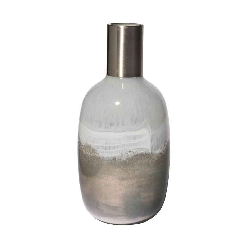 HomeRoots 13" Bronze And White Ombre Glass Cylinder Table Vase