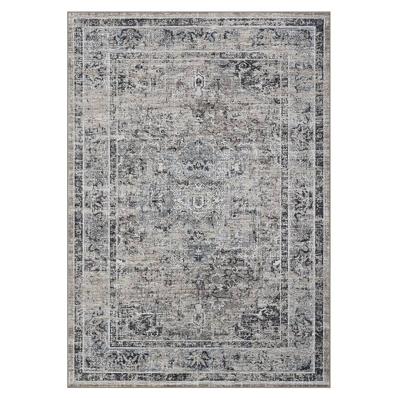 Machine Washable Area Rug Vintage Medallion Rugs Non Slip Low Pile Bedroom Rug