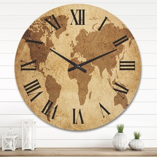 Designart 'Ancient Map of The World V' Vintage Wood Wall Clock - Bed ...