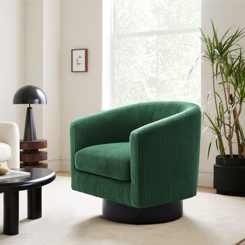 UIXE 360° Swivel Barrel Accent Chair Armchair For Living Room - Single - Dark Green-Corduroy