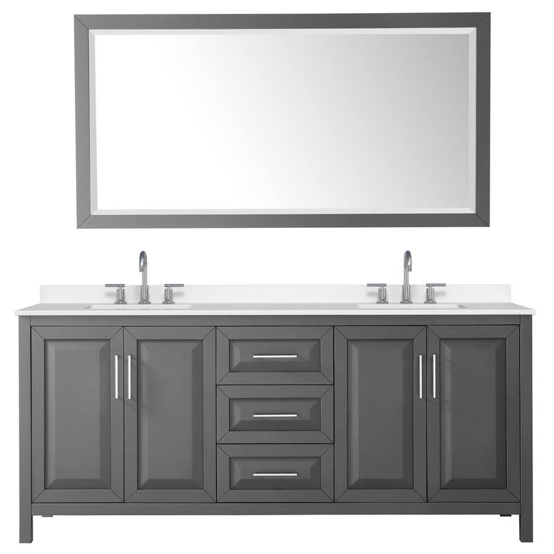 Daria 80-inch Double Vanity, 3 Hole Quartz Top, 70-inch Mirror