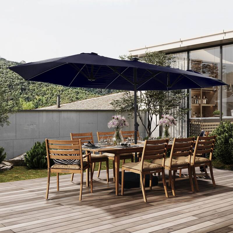 15ft Double Sided Rectangular Lighted Market Umbrella - Blue
