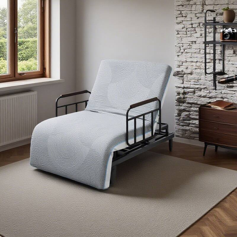 Electric Adjustable Bed with Memory Foam Mattress, Safety Rails, and Detachable Tray for Seniors and Recovery