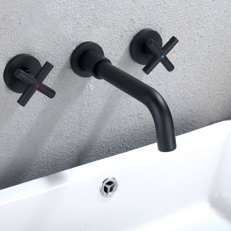 Matte Black Bathroom Wall Mount Sink Faucet with Two Handle