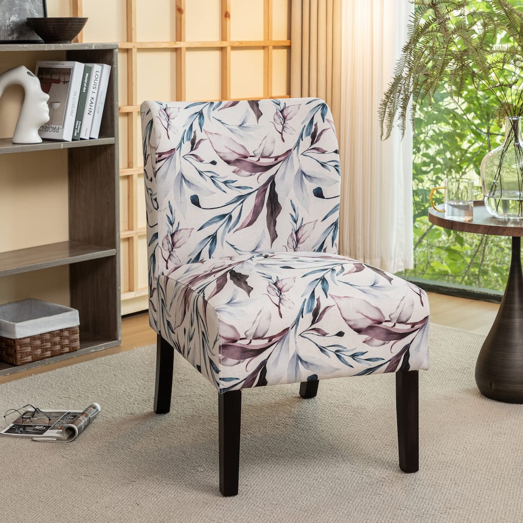 PUrple Floral Modern 29.13" Upholstered Accent Chair with Wood Legs for Living Room