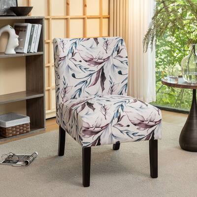 Print Fabric Armless Contemporary Accent Chair, Purple Floral, for Living Room