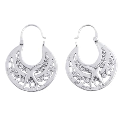 Novica Handmade Peaceful Doves Sterling Silver Hoop Earrings