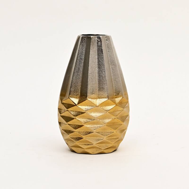 Set of 3 Golden Beehive Design Aluminum Vases - Gold & Nickel Finish Table Accents