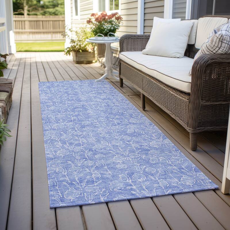 Machine Washable Indoor/ Outdoor Chantille Modern Floral Impressions Rug - Denim - 2'3" x 7'6"