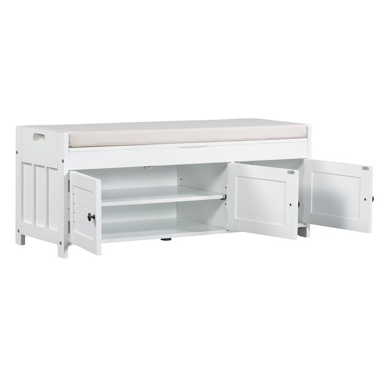 3 Shutter-shaped Doors Storage Benches with Removable Cushion