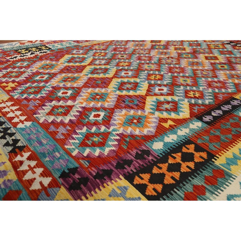Reversible Kilim Oriental Area Rug Flatweave Geometric Wool Carpet - 8'5" x 10'10"