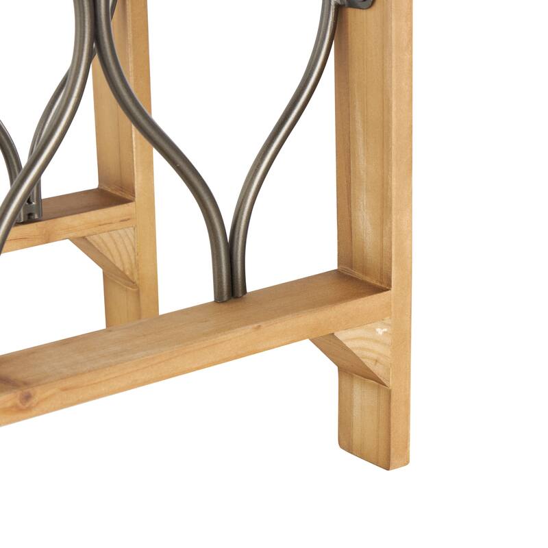 Brown Wood 11 or 8 Slot Geometric Wine Rack with Gray Metal Curved teardrop or Hexagon Holders