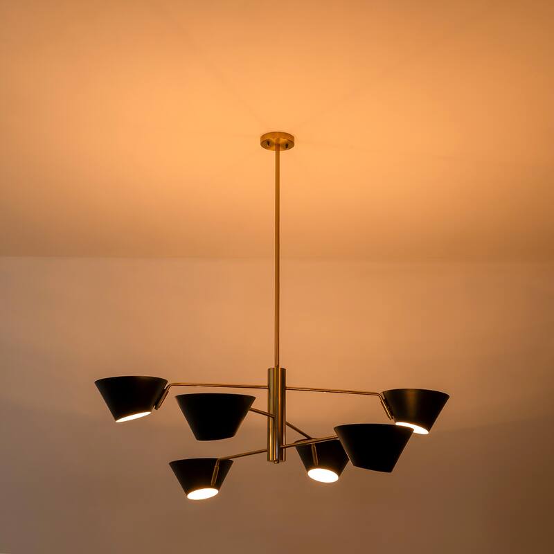 4/6-Light Mid-Century Modern Linear Sputnik Large Chandelier for Living Room 2/3-Tiered Industrial Cone Pendant Lighting