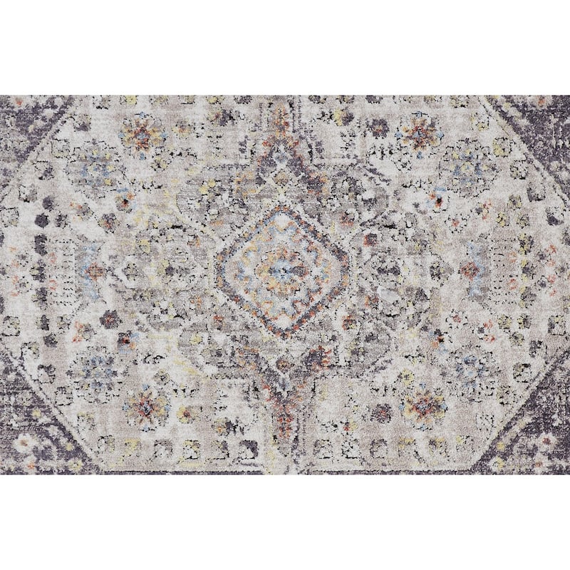 Matana Space Dyed Medallion Area Rug, Light Gray/Plum/Rust
