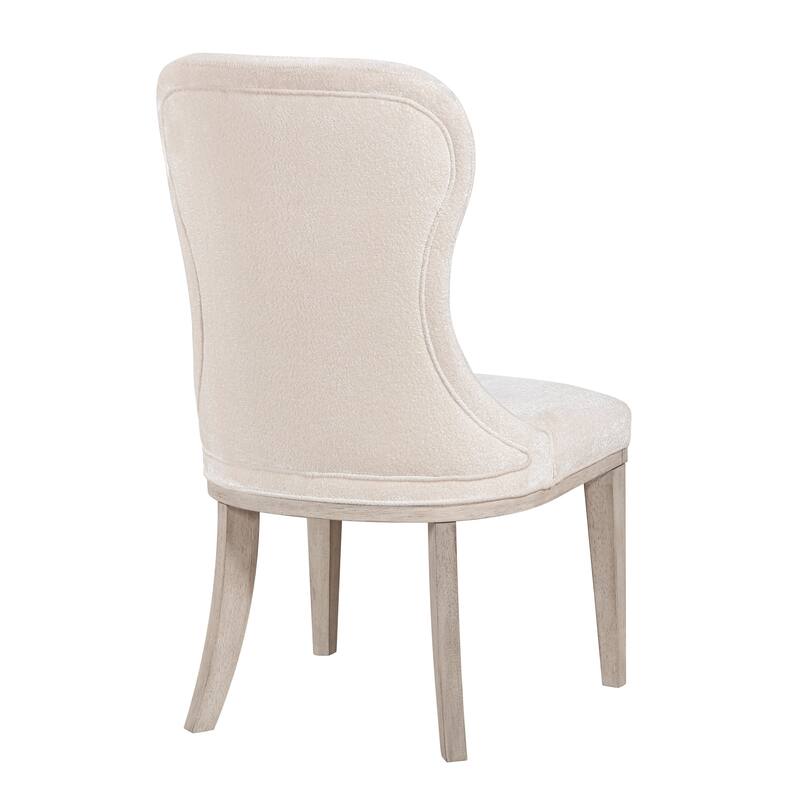 Modern Dining Set Extendable Table Armchairs Side Chairs Ivory Fabric Upholstered Furniture