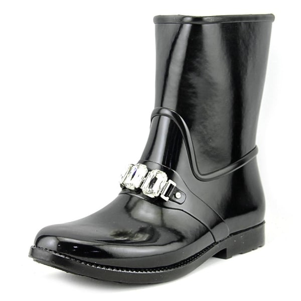 Michael Michael Kors Leslie Rainbootie Women Round Toe Leather Black Rain Boot