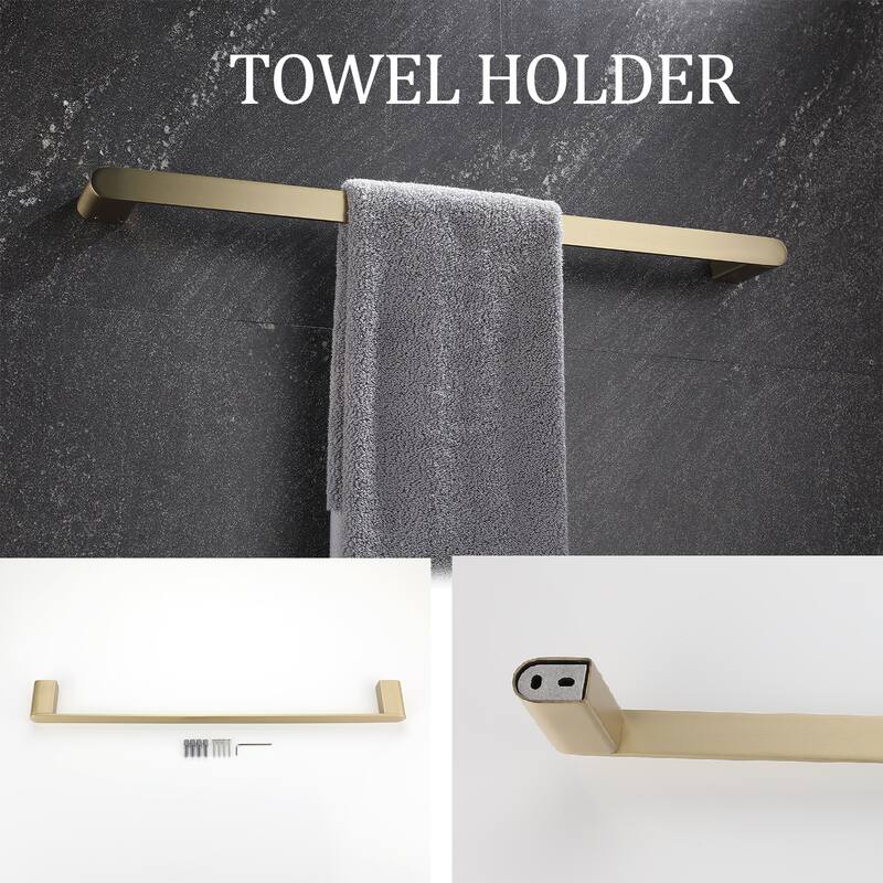 5 Piece Stainless Steel Bathroom Towel Rack Set Wall Mount - Brushed Gold