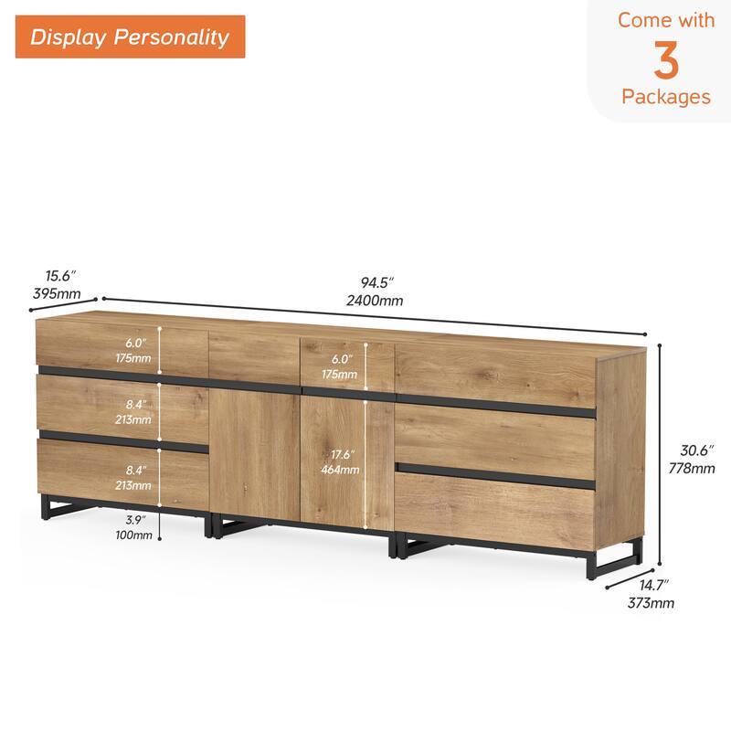Modern TV Stand for TVs up to 100 inch, 3 in 1 TV Console with Adjustable Shelf and 6 Drawers, Media Console