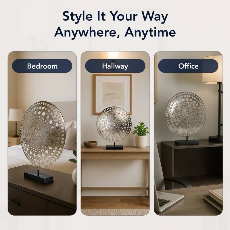 American Art Decor Distressed Silver Metal Medallion Sculpture