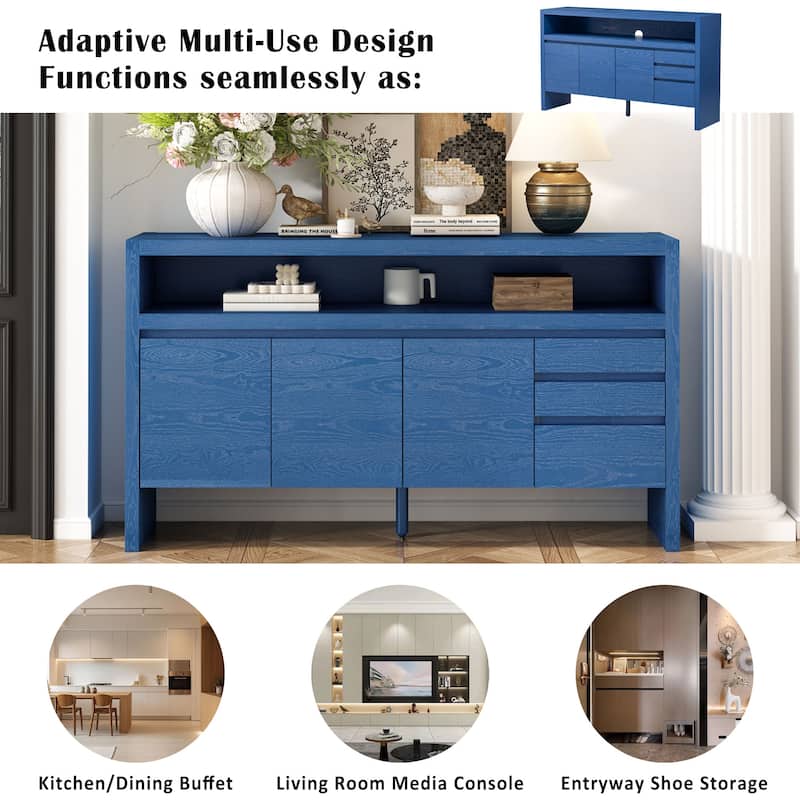 Stylish 60" 3-Door Sideboard Large Storage Cabinet with 3 Drawers