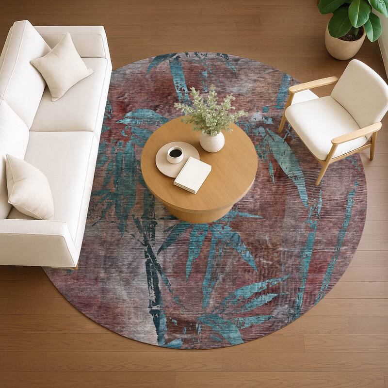 Machine Washable Indoor/ Outdoor Modern Floral Chantille Rug