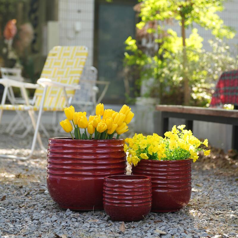 Indoor-Outdoor Handmade Ceramic Planter Set for Succulents and Cacti - Red