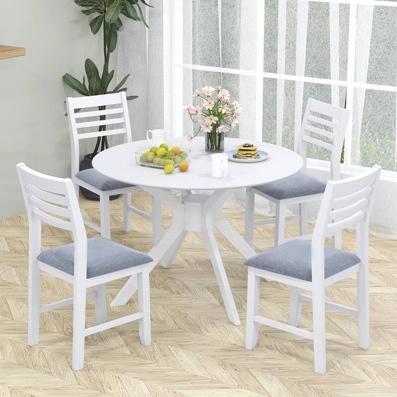 Gymax Wooden Dining Chair Set of 4 Kitchen Side Chairs w/ Rubber Wood