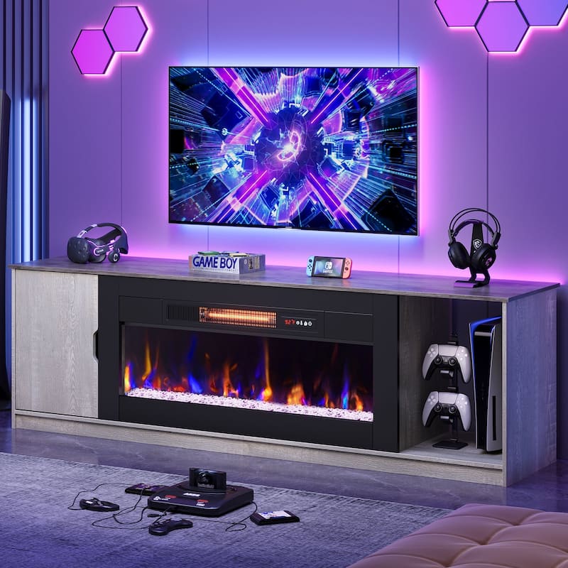 Bestier 70" TV Stand with 36" Electric Fireplace, Modern Led Electirc Fireplace TV Stand fits TV up to 80" with Storage Cabinet