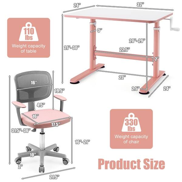 Costway Height Adjustable School Table and Desk Chair Set for Kids - See Details