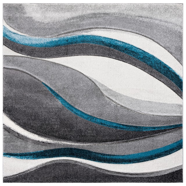 SAFAVIEH Hollywood Deep Mid-Century Modern Abstract Rug - 6'7" x 6'7" Square - Grey/Turquoise