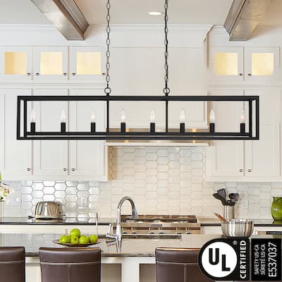 Modern Farmhouse 8-light 48In Rectangle Linear Chandelier for Dining Room with UL Certified