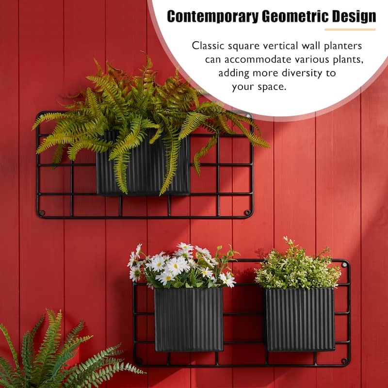 Glitzhome 20''L Black Metal Wall Planters with 3 Pots Hanging Plant Holder