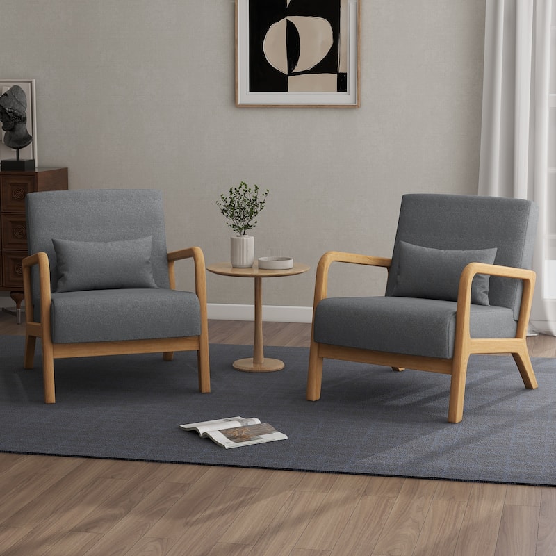 2 Set Upholstered Lounge Arm Chair with Pillow - Set of 2 - Grey-2Pack
