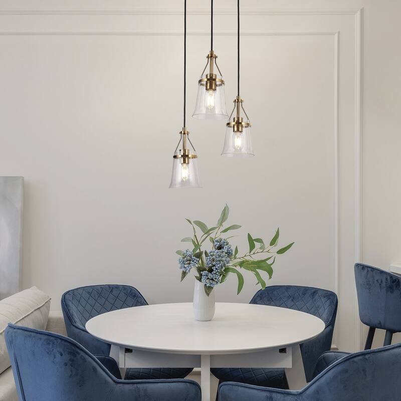 Haye Modern 3-Light Glass Chandelier Black Gold Cluster Pendant Lights for Kitchen Island - 15.5" D x 10" H