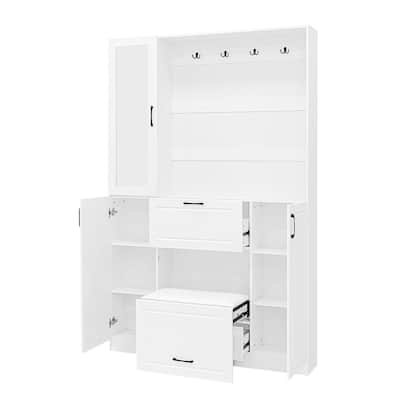 51.1'' Hall Tree with 4 Sturdy Hooks and Foldable Seat