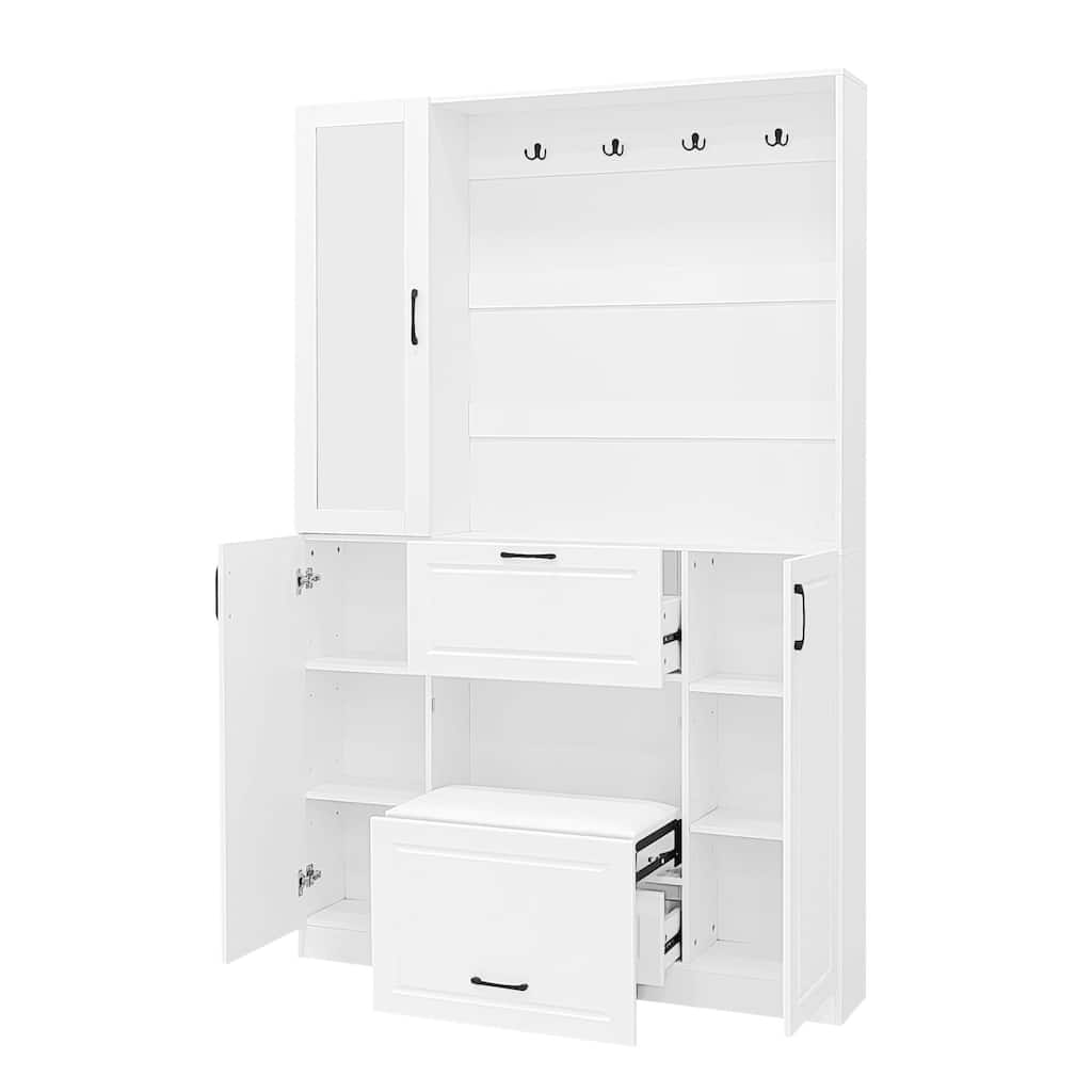51.1'' Hall Tree with 4 Sturdy Hooks and Foldable Seat